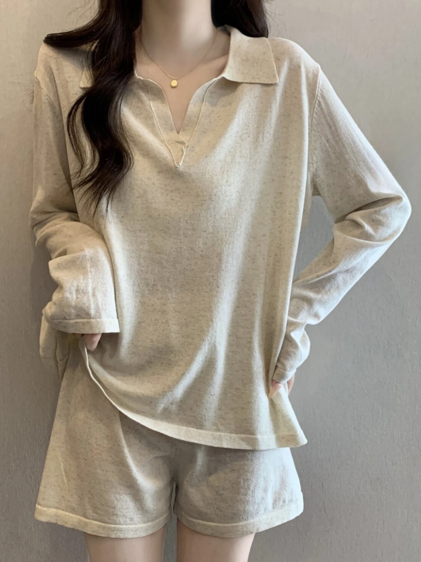Spring Casual Knitted Top And Shorts Set plus Size Women's Clothing Belly Covering Comfortable Loose Fit Fashion Set
