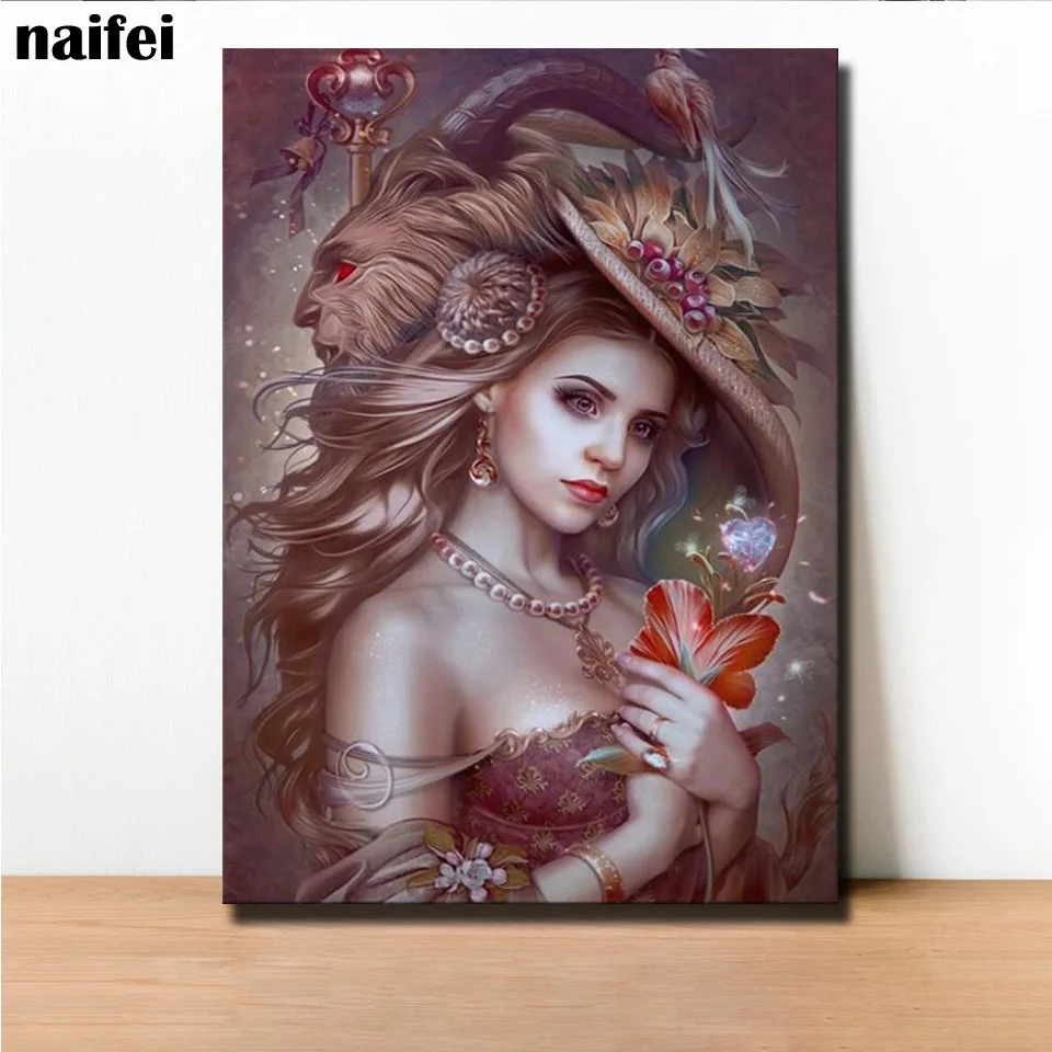 Diy Diamond Painting Fantasy Woman Portrait Art Full 5D Diamond Embroidery Beauty And Beast Picture Of Rhinestones Decor Home