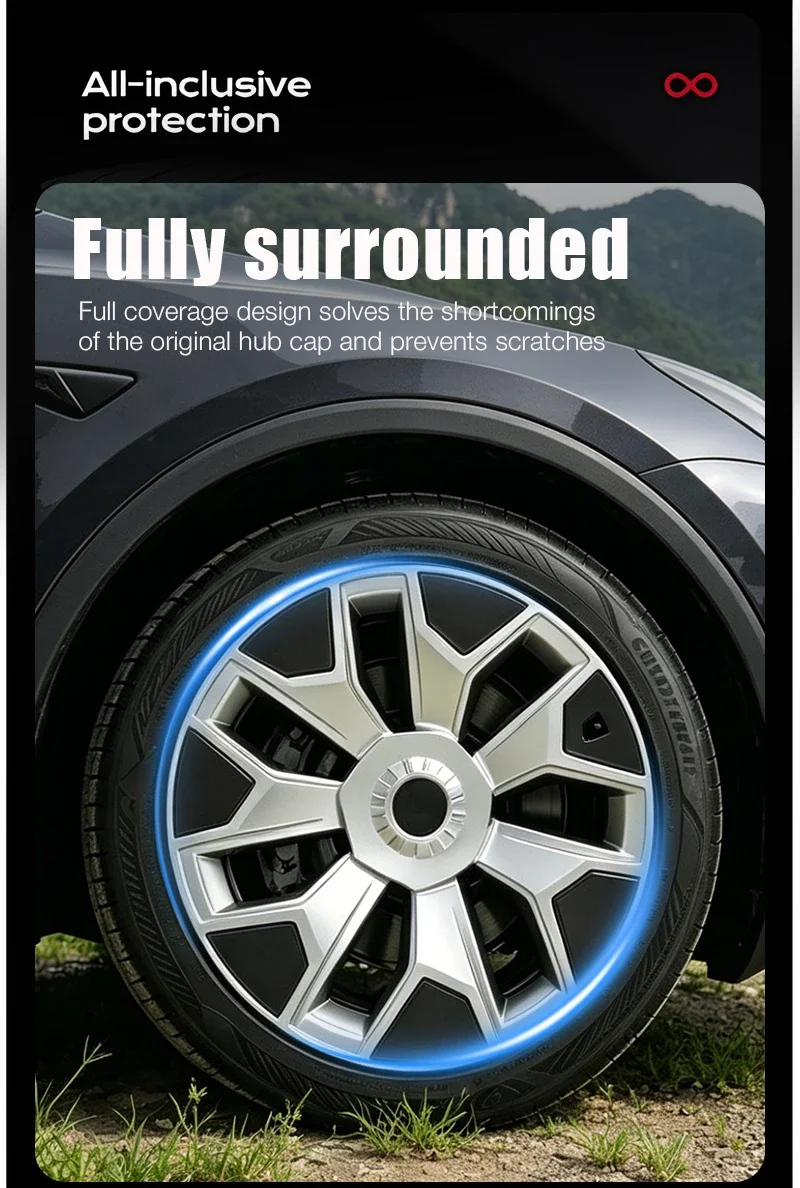 4er-Set Radkappen für Tesla Model Y L 2025 19 Zoll Performance Machina 2.0 Felgen Ersatz Zubehör Radabdeckung 2026 – Detail 3