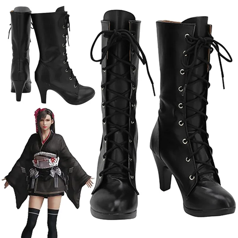 

FF7 Rebirth Tifa Lockhart Cosplay Fantasy Shoes Black Boots Anime Game VII Costume Disguise Accessories Women Prop hh:5