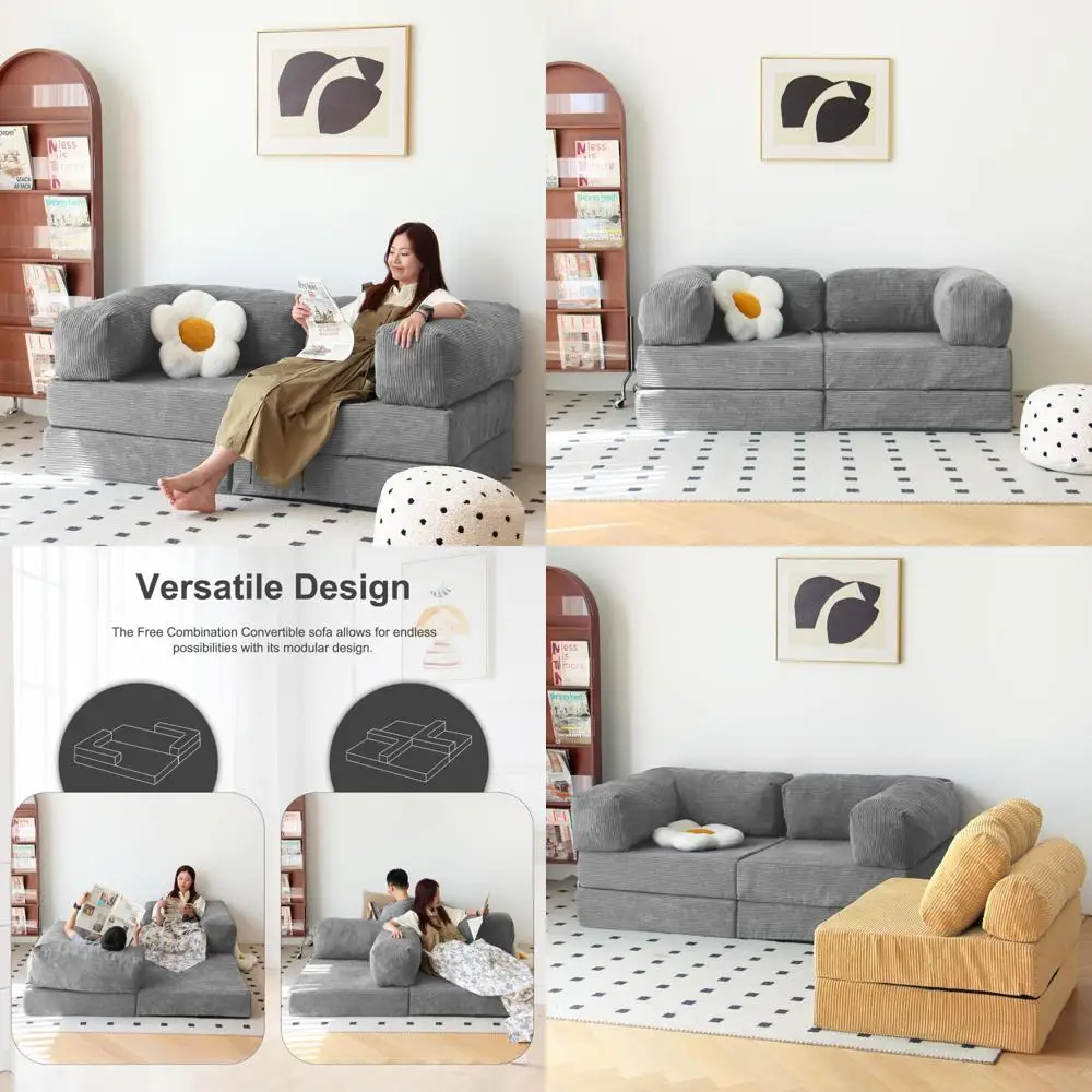 أريكة سرير قابلة للطي مع وسائد إسفنجية، أريكة نوم بدون ذراع للاستخدام في غرفة المعيشة وغرفة النوم #1
