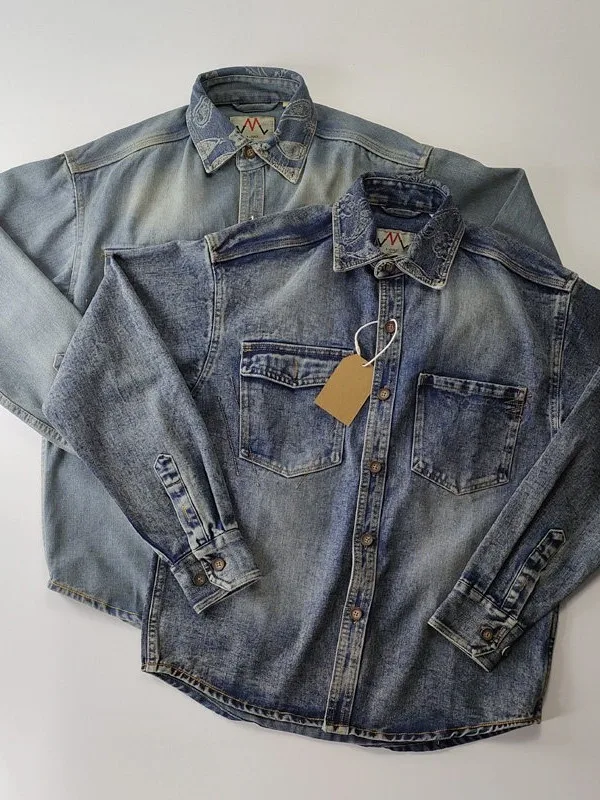 

Waed Denim Jaet Men's Casual Sle Outdoor Spring New Loose Fit Long Sve irt Collar Heavyweight American Trend Brand