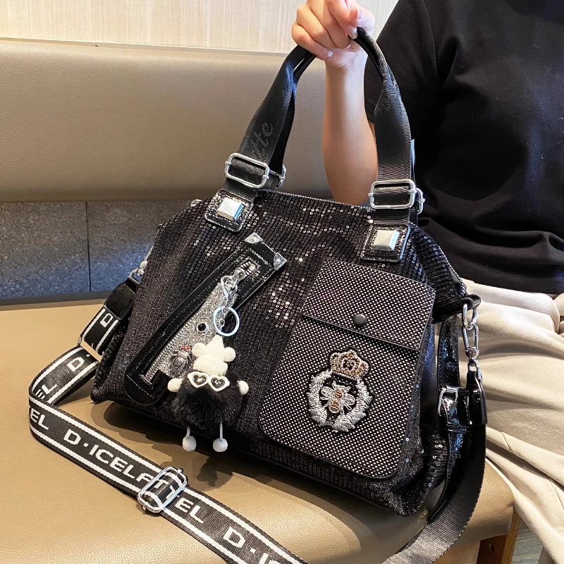 

2025 New Fashion Women Handbag Glitter Tote Bag Large Capacity Shoulder Bag for Work Travel