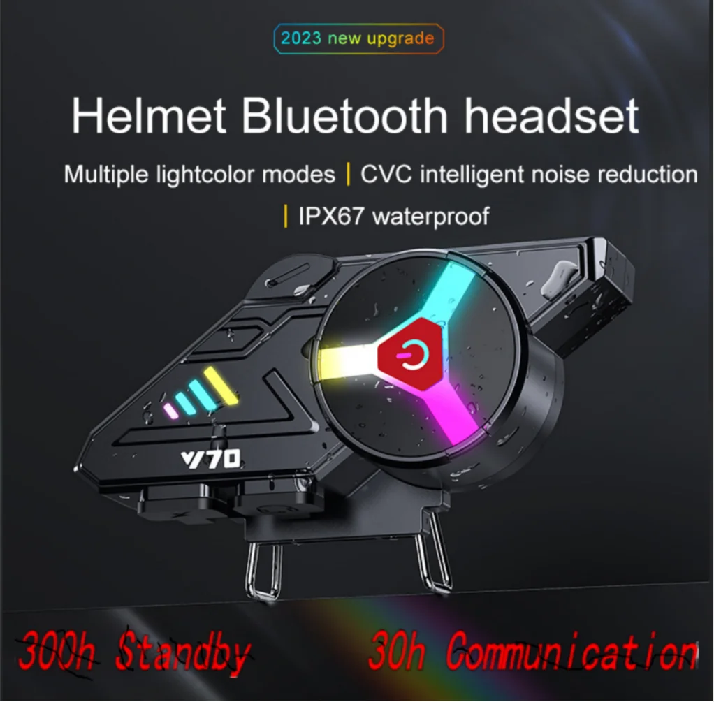 Y70 Motorcycle V5.3 Bluetooth Helmet Headset  RGB Colorful Lights Earphone  Waterproof Support 2 Phones Connecting  Same Time