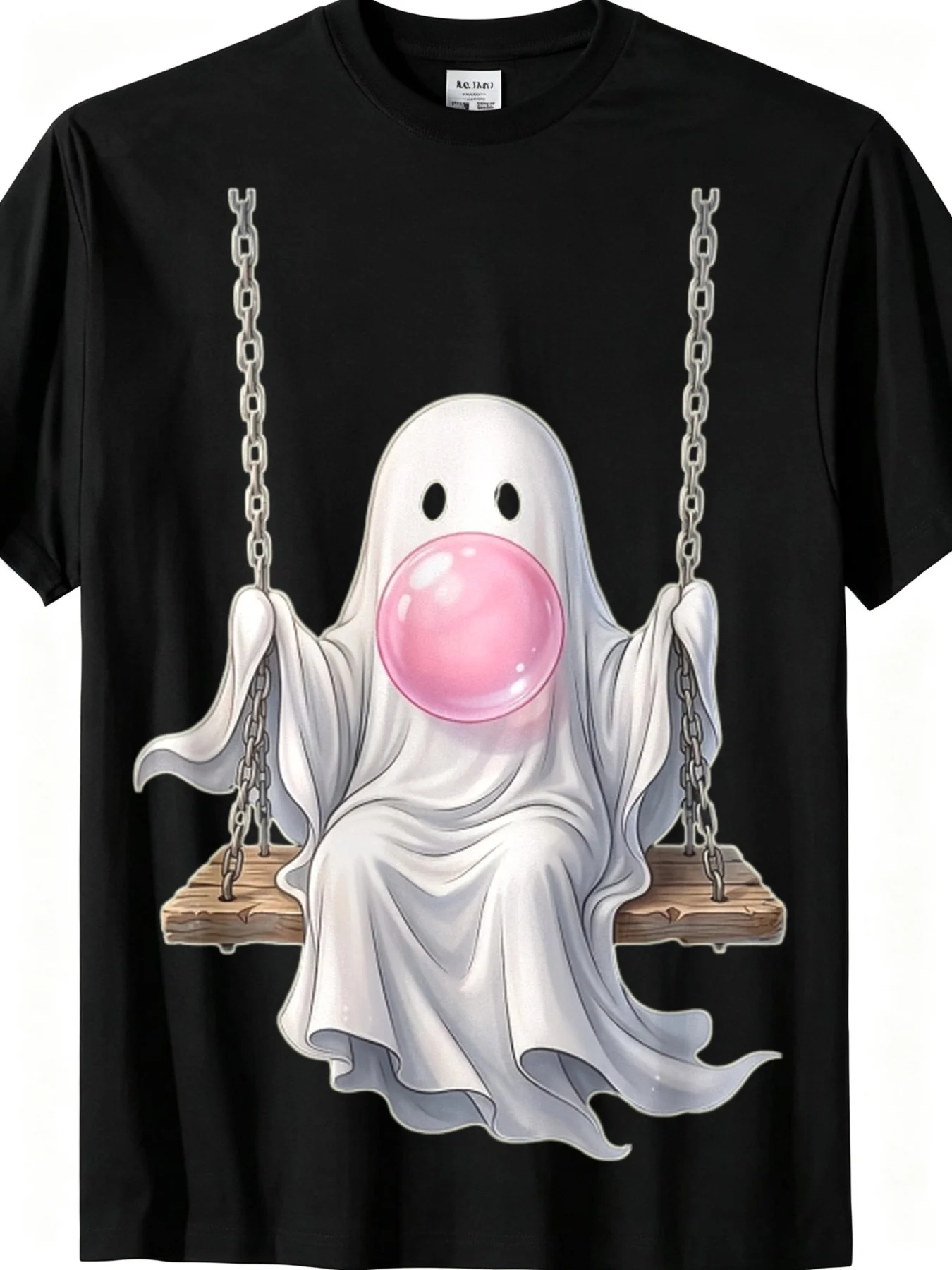 Funny Graphic Men'S T-Shirt Cute Ghost Blowing Pink Bubble Gum on Swing Men'S T-Shirt Machine Washable Sports Short Sleeve Regular Fit