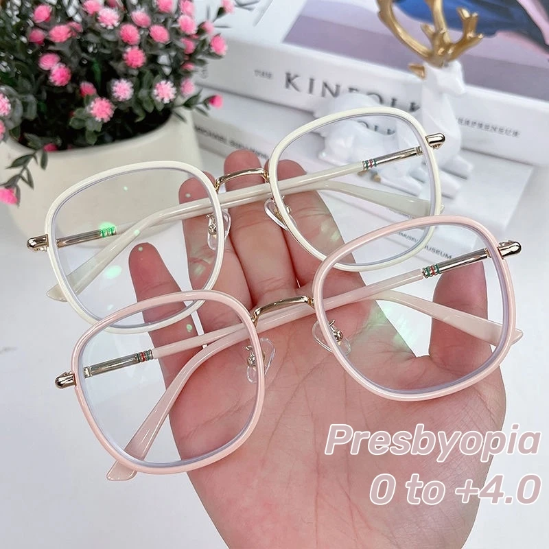 

Women Fashionable Anti Fatigue Reading Glasses Large Frame Anti Blue Light Presbyopia Glasses High Definition Far Sight Eyewear