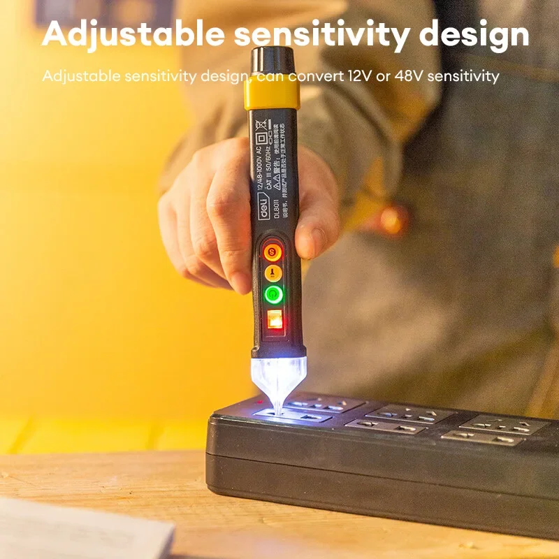 Imagem -02 - Deli-intelligent Voltage Tester Pen Voltímetro Power Detector Chave de Fenda Indicador Lápis Teste de Indução sem Contato Indicador 1000v