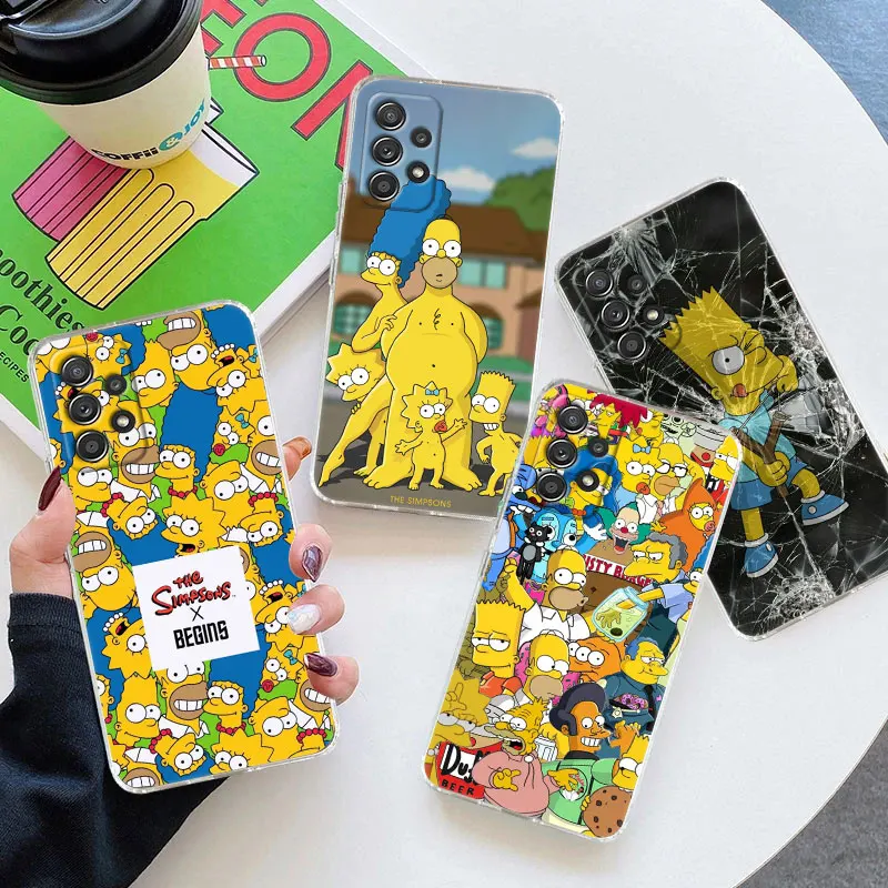 Cartoon Homer S-Simpson-Family For Samsung Galaxy A55 Case A54 A52 A53 5G A15 A14 A13 A21S A23 A34 A35 A33 A72 Clear Phone Cover