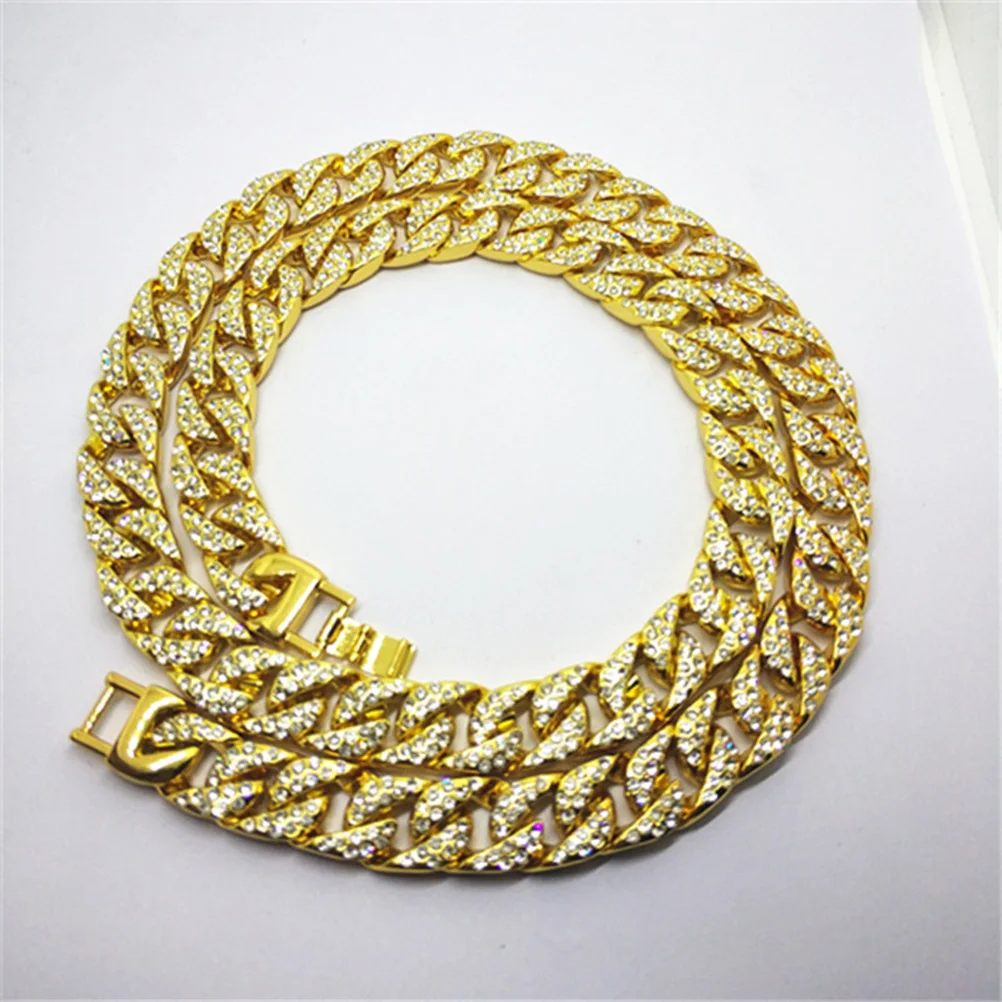 

Luxury Gold Chain Necklace for Men Hip Hop Jewelry Durable Wear Occasion Decor European Style Brass Alloy Plated Rhinestone