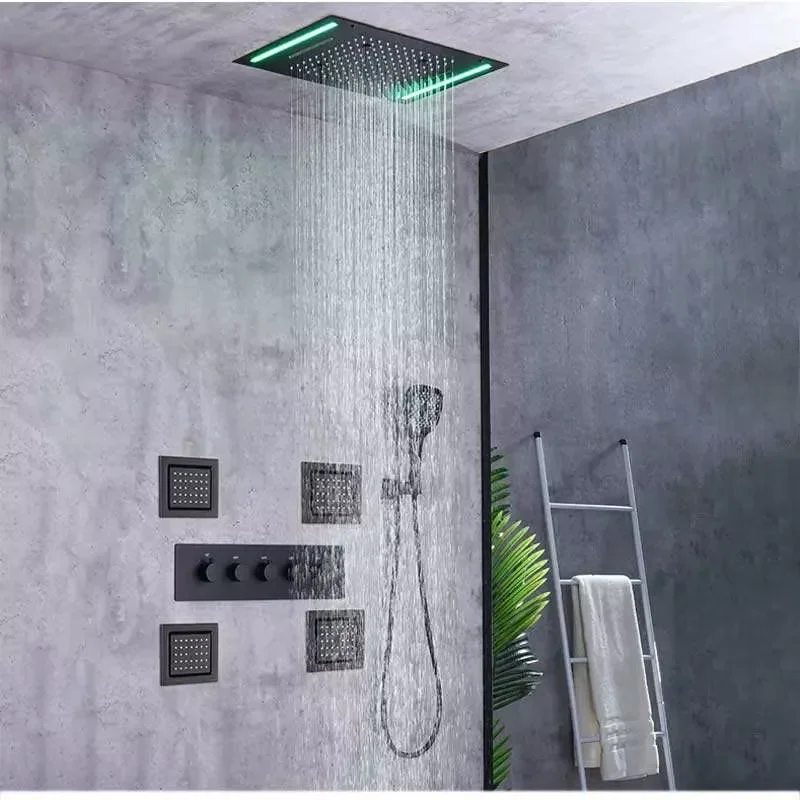 Hot Selling Bathroom Ceiling LED Thermostatic Shower Faucet Set With Rainwater Waterfall Massage Multifunctional Shower