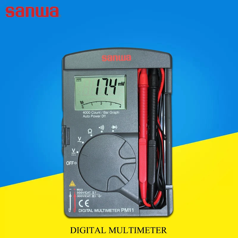 Japan sanwa PM11 Compact Slim Portable Digital Multimeter; Auto-Ranging/40 Segment Bar Graph Display