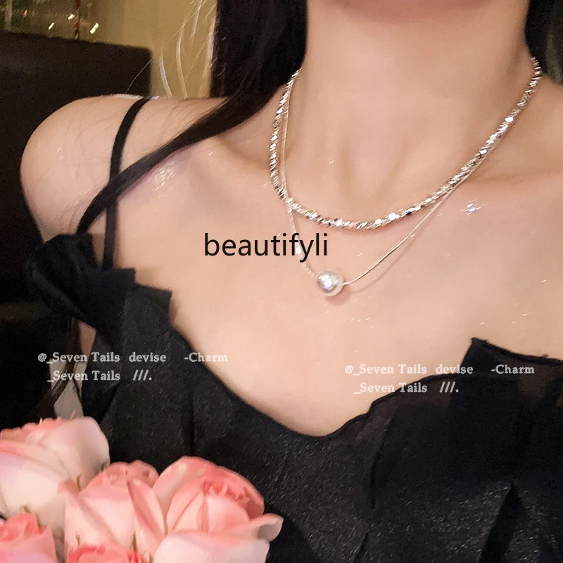 Galaxy in the world~ High-end design sense early spring double-layer necklace, new popular broken silver pearl collarbone chain