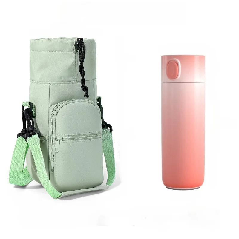 2pcs Water Bottle Crossbody Bag Wear Resistant Waterproof Front Zipper Pocket Hiking Walking Insulated Cup Portable Bag