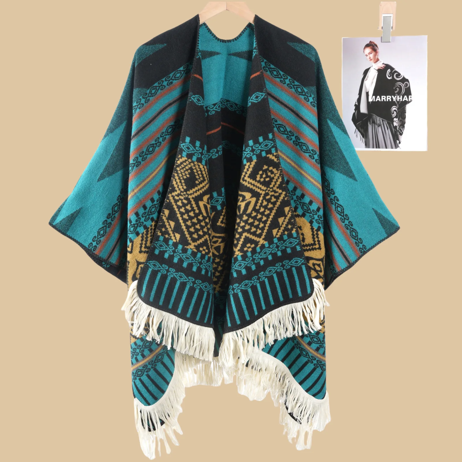 

Women's Poncho Retro Ethnic Flared Travel Shawl Overcoat Trench Man Coat Split Hooded Cape Shawl New Warm Cloak