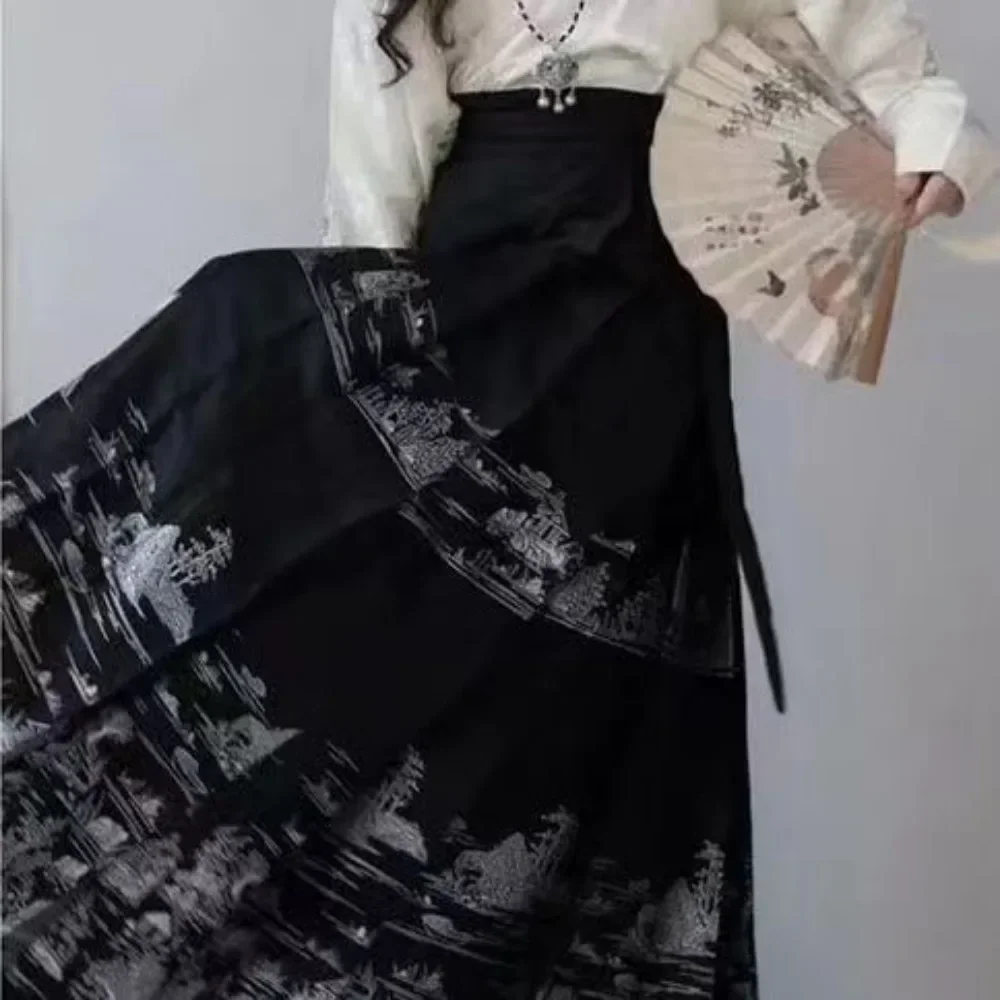 Originele Hanfu Moderne Stijl Chinese Kostuum Ming Dynastie Weven Gouden Paard Gezicht Rok Chinese Jurk Mamianqun Vest Rok Set