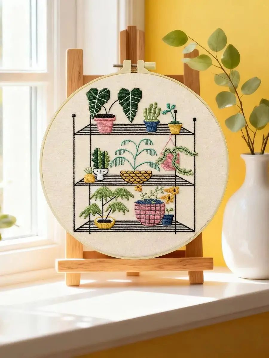 1 Stück 20X20CM/15X15CM 7,87/6,3 Zoll Grünes Topfpflanzenregal Stickerei-Starter-Kit DIY-Kit DIY-Stickerei-Kit Handarbeiten – Detail 6