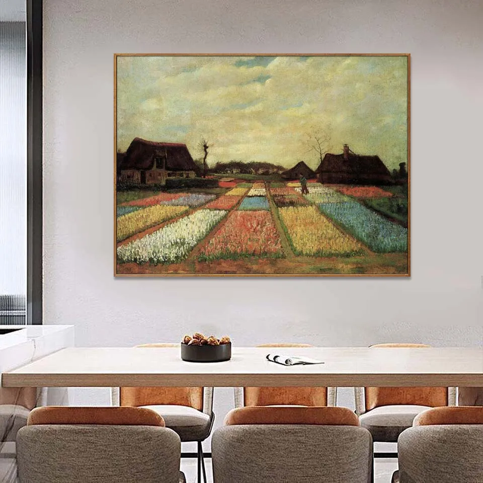 Hand painted high quality reproduction of Bulb Fields by Vincent Van Gogh Landscape oil painting on canvas for home decoration