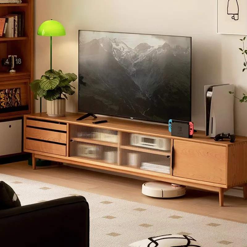 Nordic solid wood TV cabinet with drawer storage side cabinet living room simple storage audio-visual cabinet