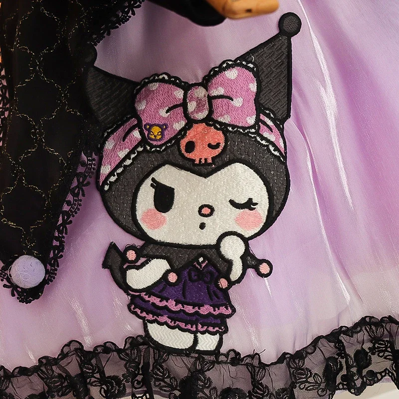 Kuromi Dress Kawaii Sanrio Anime Children Winter Little Devil Long Sleeve Lolita Princess Dress Student Cartoon Lace Tutu Skirt