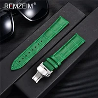 REMZEIM – bracelet de montre en cuir véritable, motif bambou, première couche en cuir de vache, 18/20/22/24mm, avec boucle papillon en acier 2