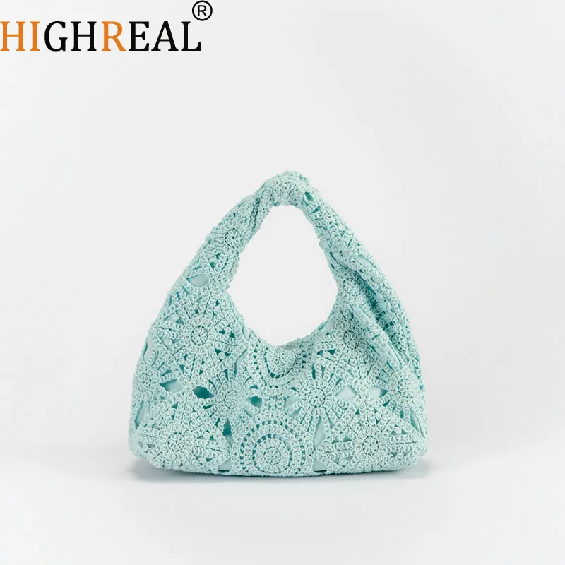 

Fashion Knit Shoulder Bag Crochet Handbag Lace Hollow-Out Women Underarm Tote Bag Bolsa Feminina Shopping Bag