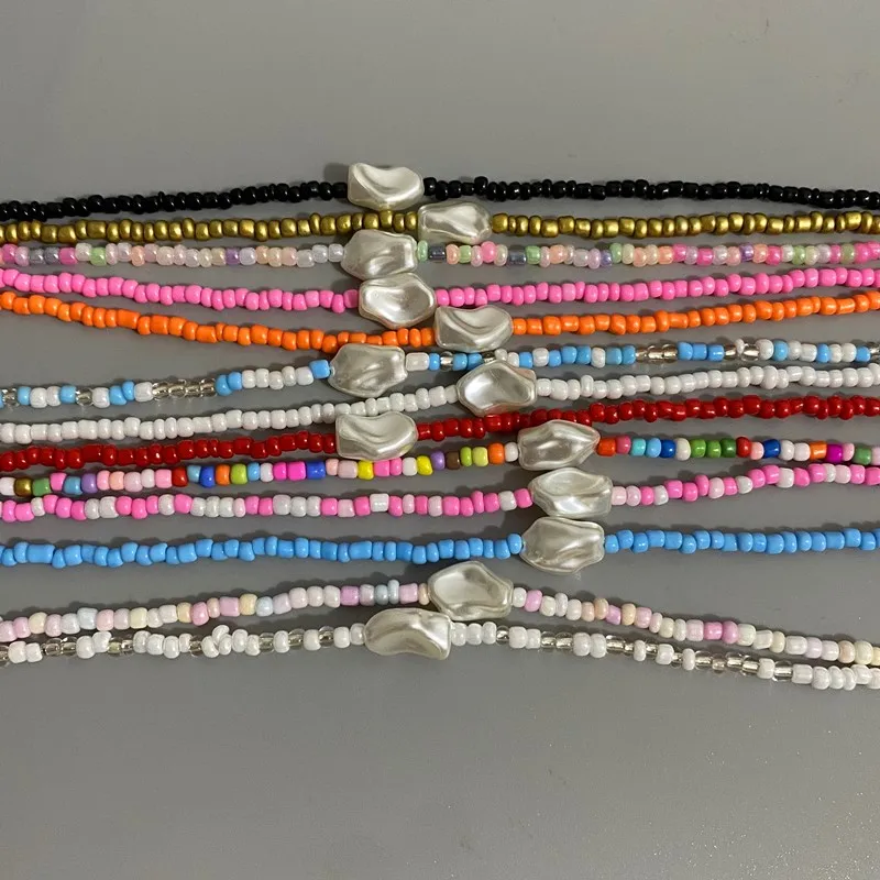 Fashion Boho Beads Necklace Women Imitation Pearl Seed Beaded Strand Short Choker Necklace Handmade Female Jewelry Wholesale image 4