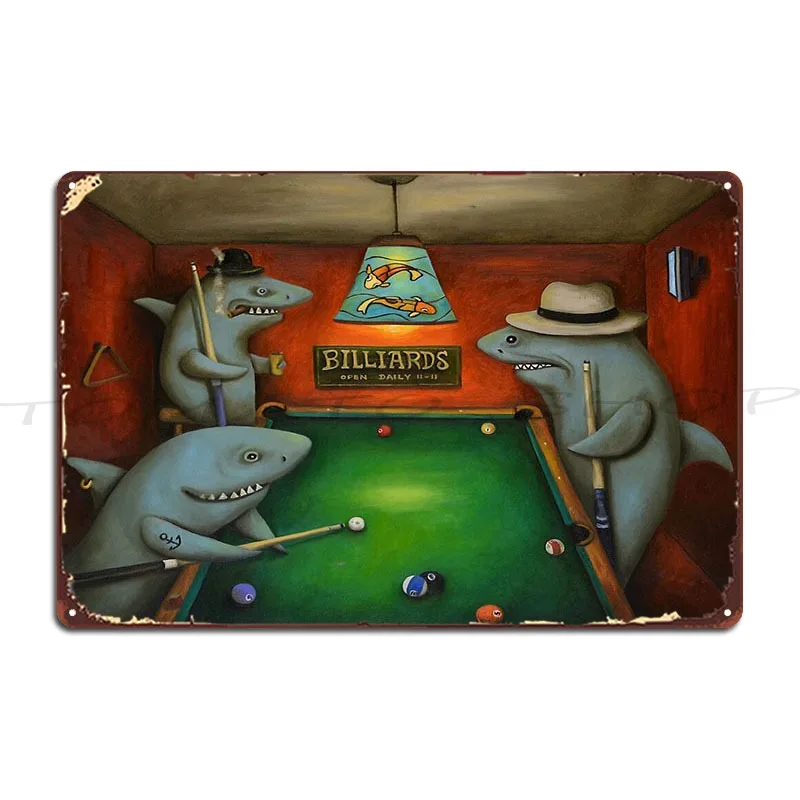 Pool Sharks Metal Sign Club Wall Decor Mural Bar Cave Create Tin Sign Poster