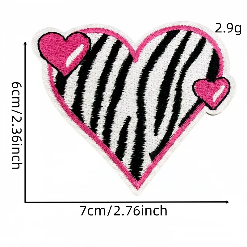 Black Pink Cartoon Leopard Print Heart Sew Iron-on Embroidery Patch Stickers Applique DIY Clothes T-shirt Hat Bags Jeans Decor