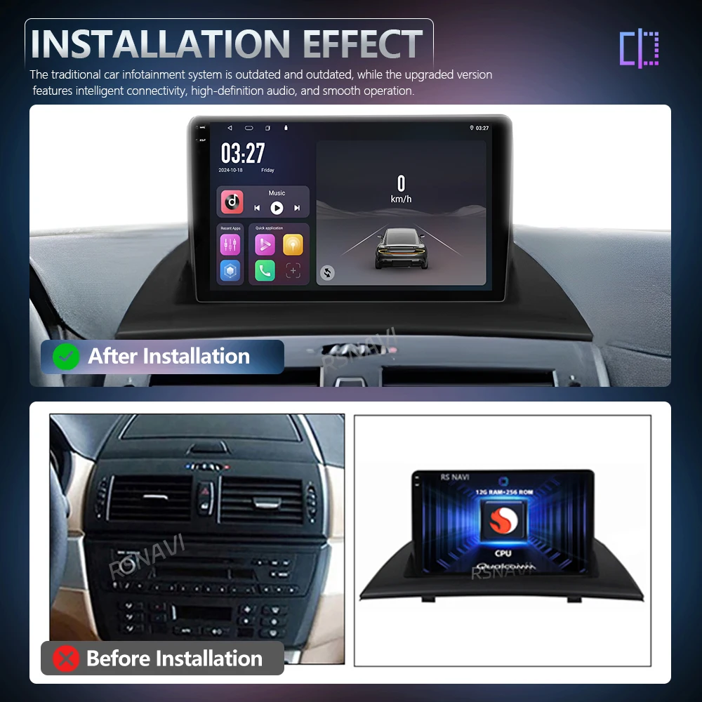Android 16 Carplay Auto For BMW X3 E83 2004 - 2012 Car Radio GPS Player Multimedia Stereo 360 Camera Navigation Video AI Voice