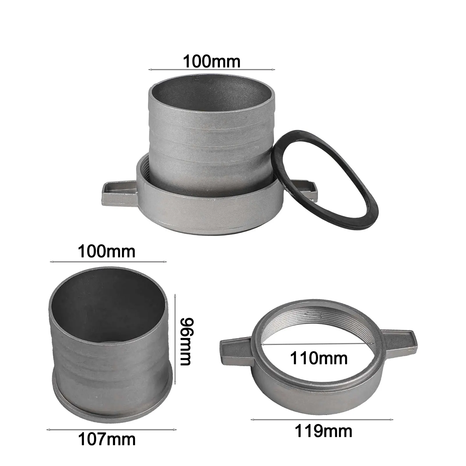 Pipe Connector for Water Pumps in Aluminum with Rubber Gasket to Assist in Maintenance and Provide Reliable Sealing