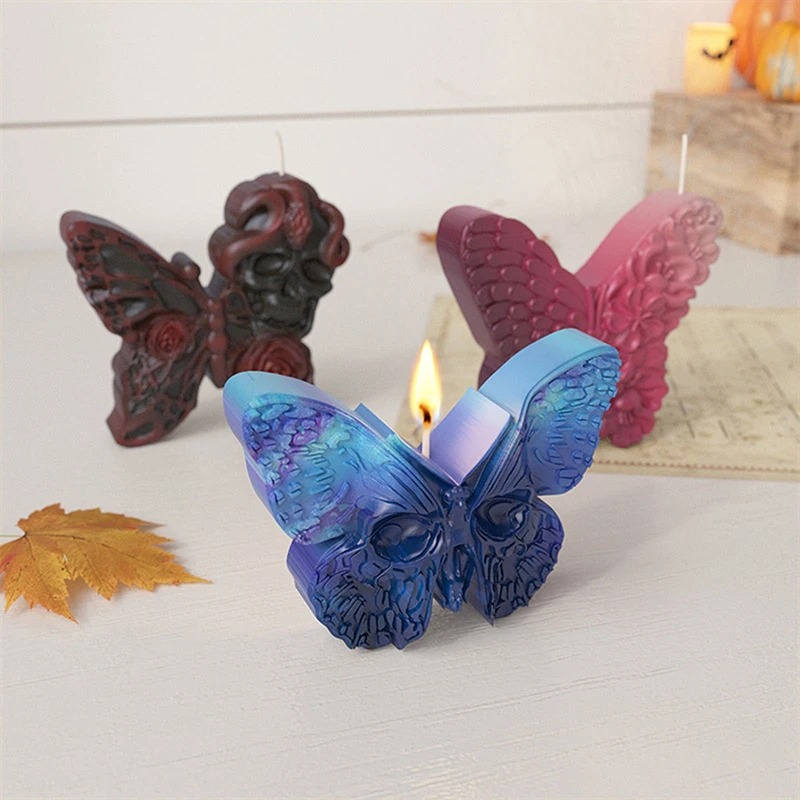 3D Skull Snake Butterfly Silicone Mold DIY Variation Butterfly Skull Candle Soap Plaster Craft Resin Molds Halloween Decoration