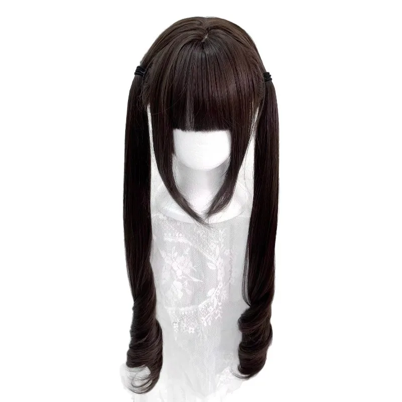 Women's Long Pigtail Wig with Air Bangs Dark Brown Heat Resistant Synthetic Hair for Daily Wear & Cosplay image 4