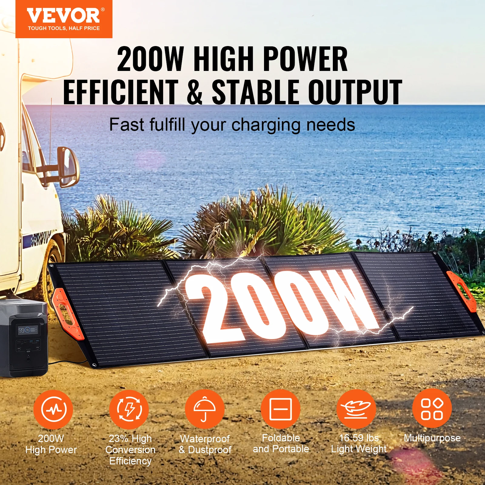 VEVOR Portable Monocrystalline Solar Panel Foldable ETFE Charger Efficiency Panel Waterproof for Power Stations Camping Hiking