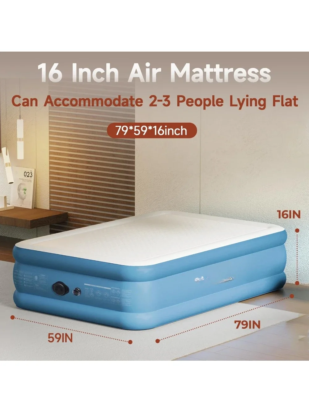 Queen Air Mattress with Rechargeable Built in Pump,16