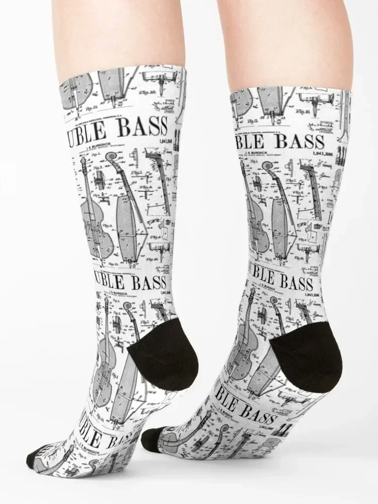 Double Bass Player Bassist Musical Instrument Vintage Patent Socks Hiking boots custom happy new in's Socks Men Women's