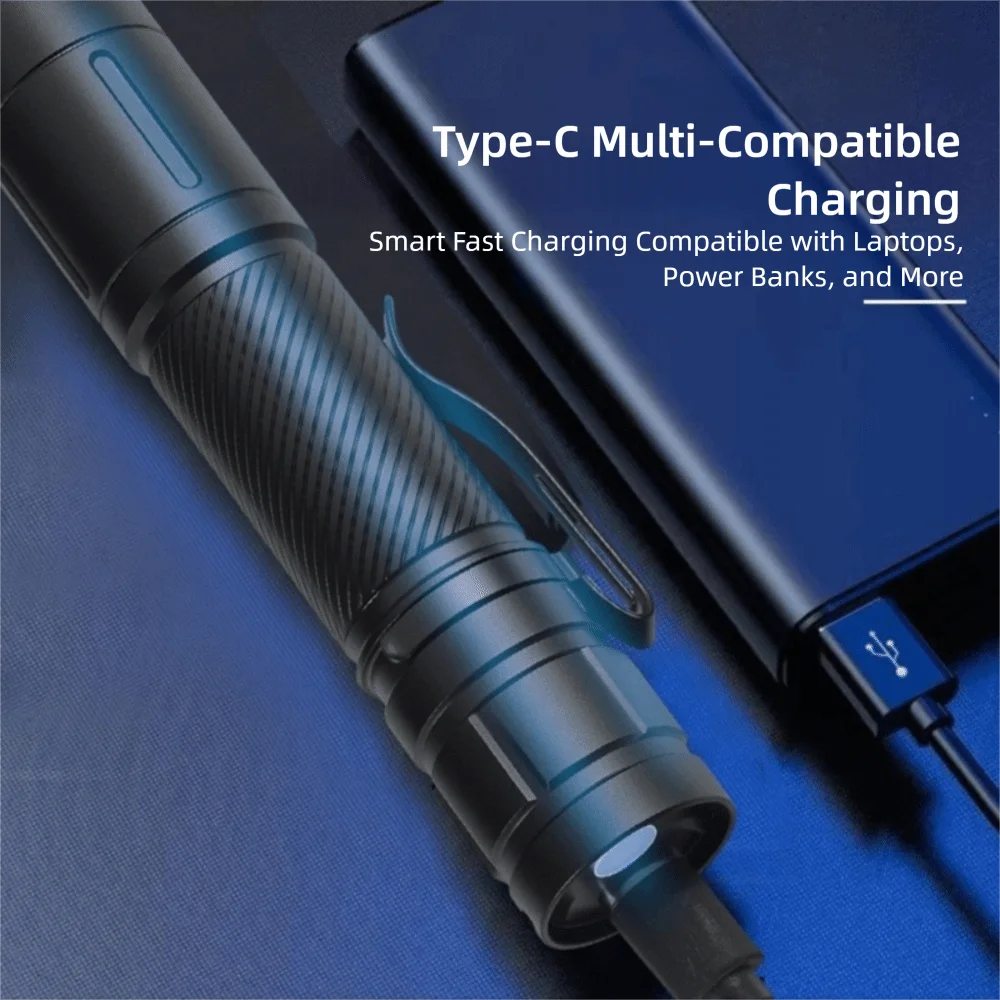 

Водонепроницаемый алюминиевый корпус, светодиодный фонарик Type-c с зарядкой и зажимом, уличный фонарь для кемпинга, рабочий свет для кемпинга