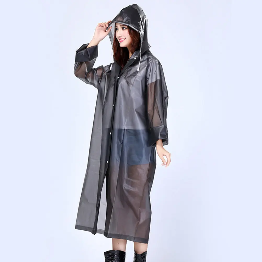 

Lightweight Waterproof Raincoat Adult M Size Translucent Black Reusable Hooded Rain Poncho for Hiking Camping Travel Outdoor