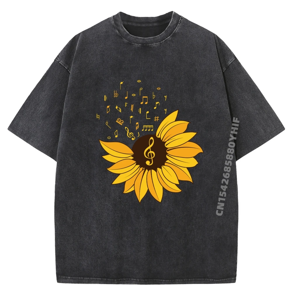 

Sunflower Music Lover Notes Student Teacher Musician Graphic T Shirts High Quality Man Washed Clothes