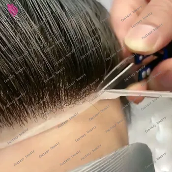 男性用アッシュブロンドグレーのトーピー,目に見えないかつら,超薄型の肌,天然のpuヘアライン,100% 人毛,人工毛システム,0.04mm