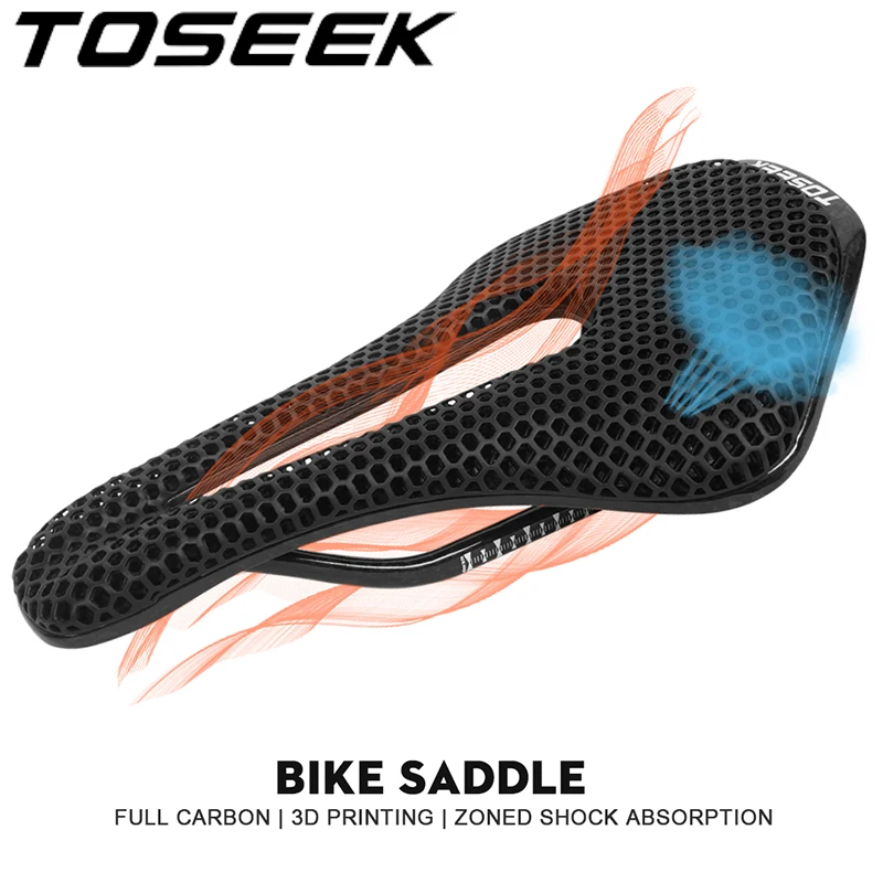 

TOSEEK 3D Printed Bicycle Saddle Carbon Fiber Bike Seat Cushion Ultralight Hollow Breathable MTB Mountain Road Bike Cycling Seat