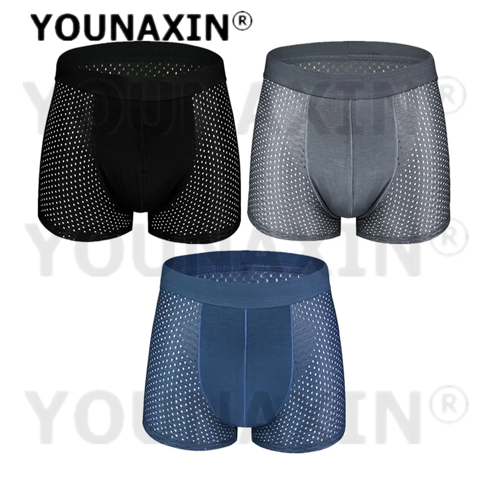 3 Pack Men Underwear Ice Silk Large Size Breathable Boxer Shorts Underpants Mesh Undies Big Panties Knickers L 2XL 3XL 4XL 5XL