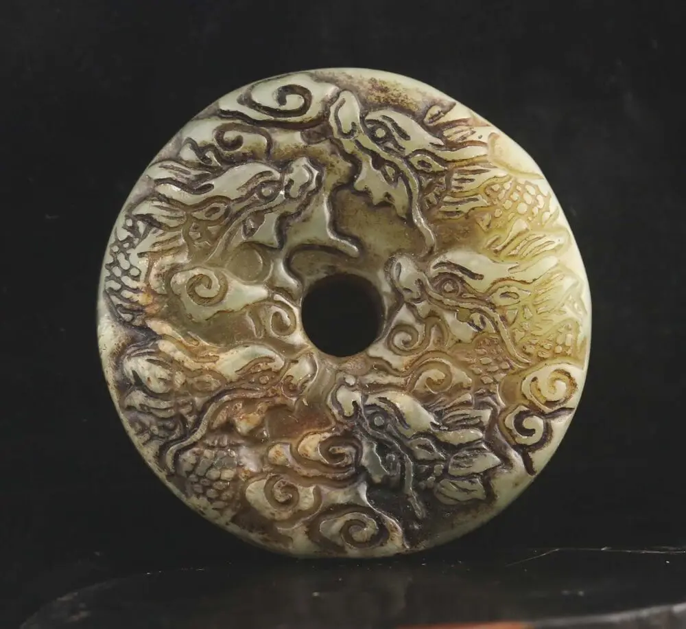 Old natural jade hand-carved statue of five dragon Statue