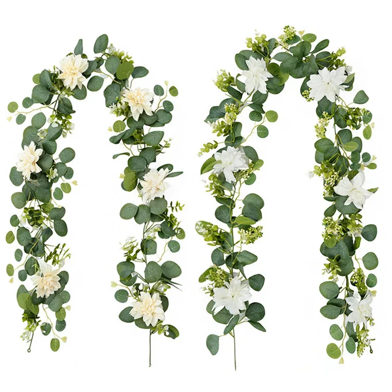 

1pc Artificial Eucalyptus Vine Fake Rose Flowers Gypsophila Garland Christmas Wedding Home Party Craft Art Table Runner Decor