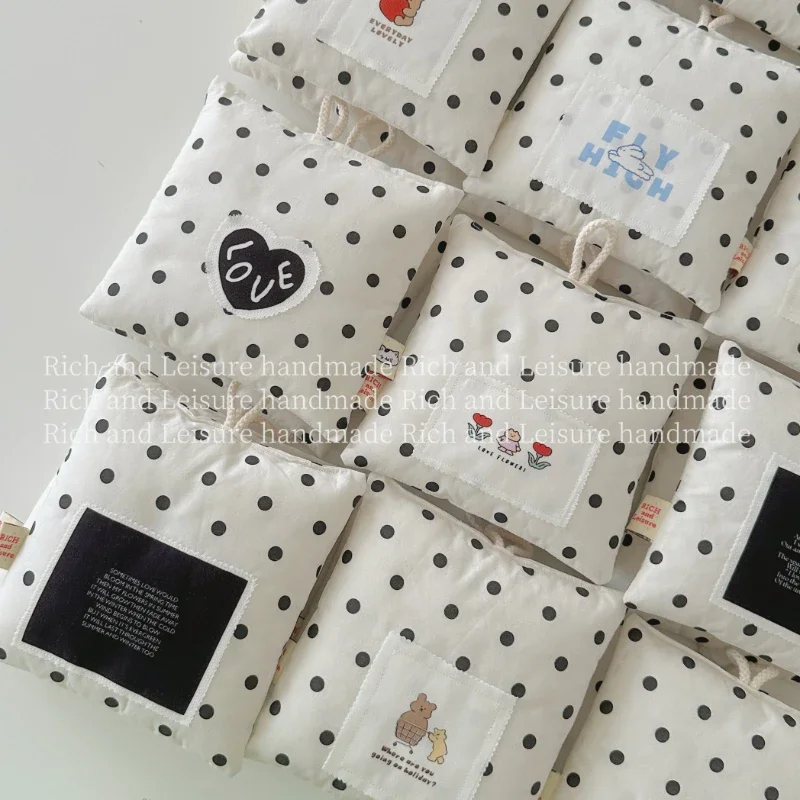 Original Self-made Black and White Polka Dot Fabric Cotton Insulation Coaster Imported Fabric From South Korea