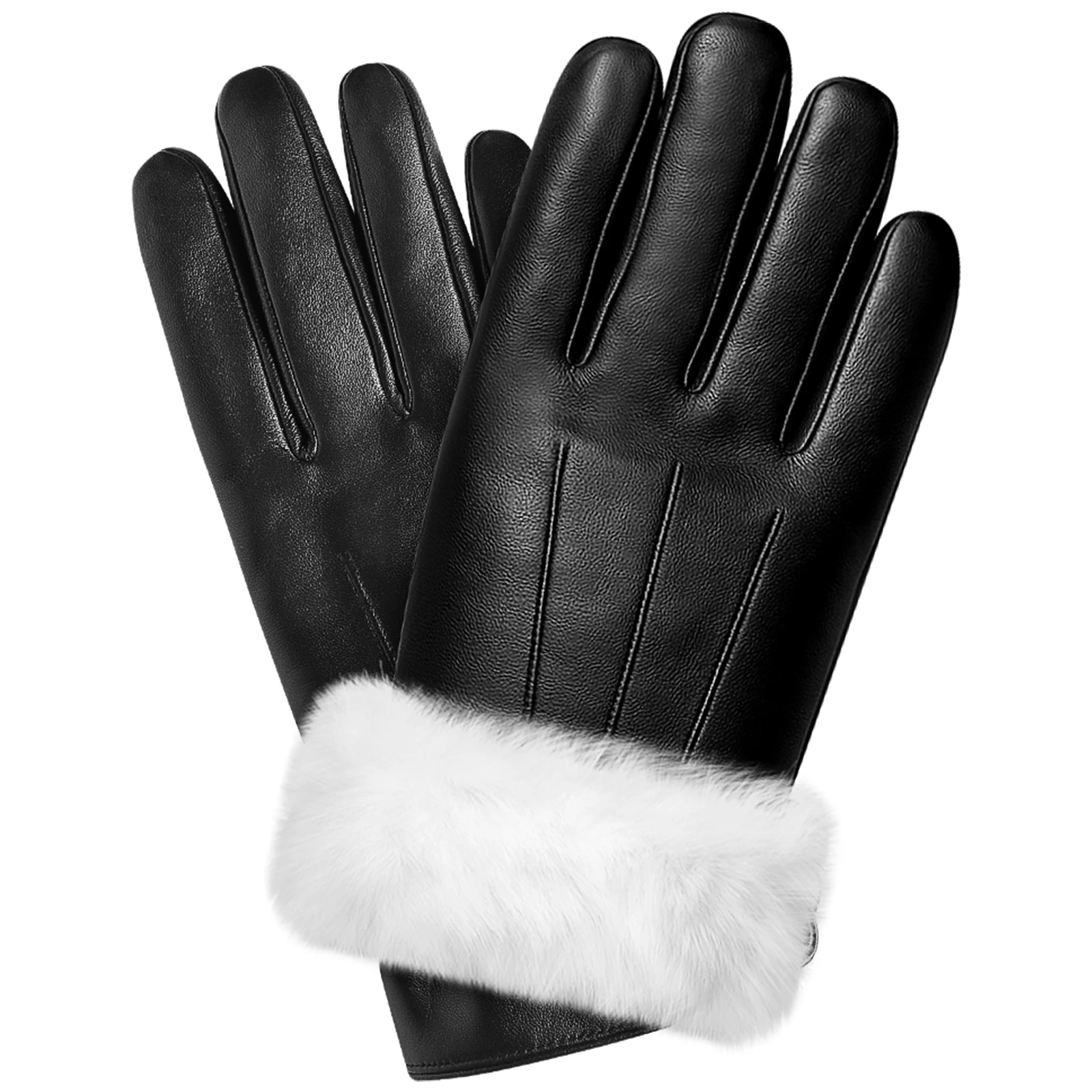Men’s Premium Sheepskin Leather Gloves – Rabbit Fur Lined Black Winter Driving Gloves for Men, Luxury Gift Box