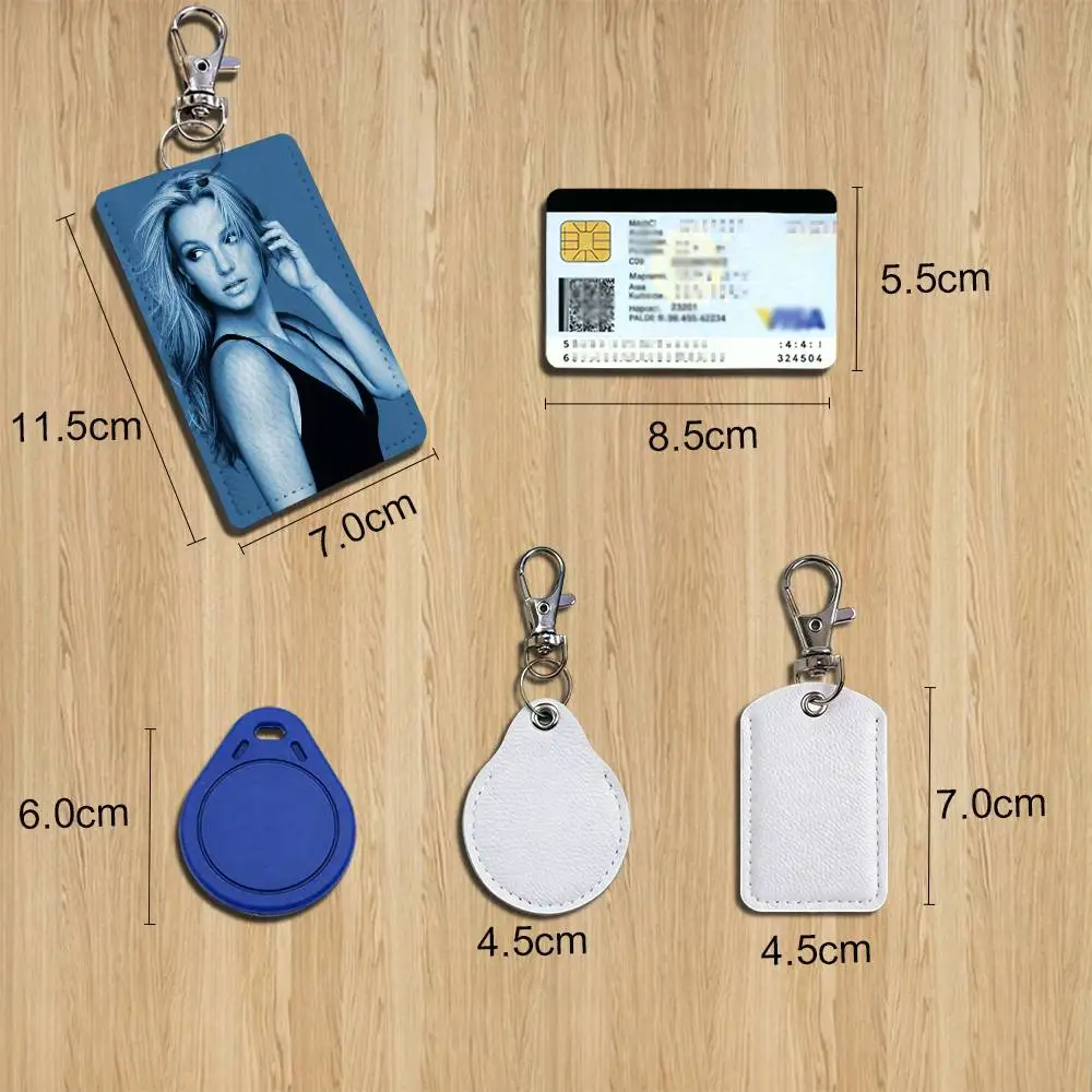 B-Britney Singer S-Spears Rectangle Card Case Keychain Access Card Bag Key Tag Ring Leather Card Holder Key Ring Access