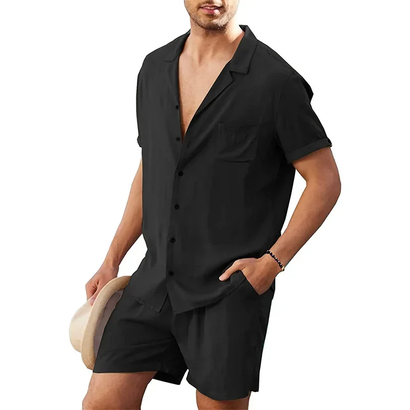 

2024 New Men's Fine Hemp Set Summer Chinese Loose Large Size Cotton and Hemp 2-piece/Set Short Sleeve Shorts 2-piece Set