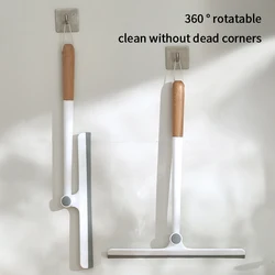 Cleaning Brush Handle Broom Silicone Floor Wooden Handle Wiper Window Glass Household Bathroom Sweeping with Flexible Brush Head