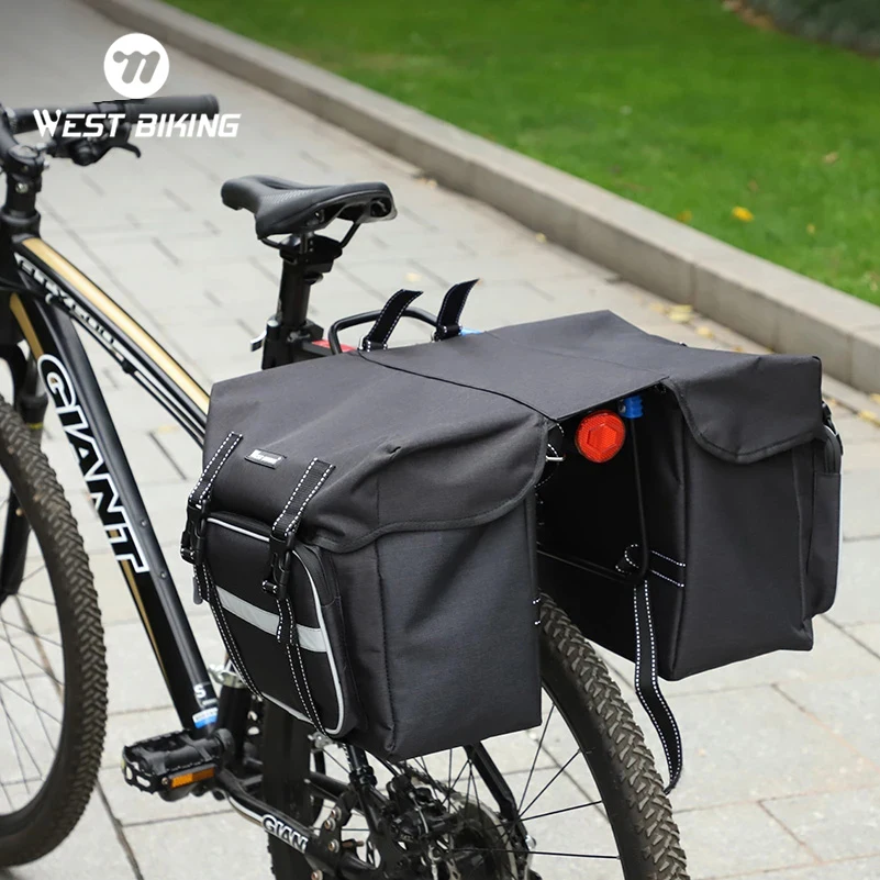 WEST BIKING 25L Large Bicycle Bags Cycling Travel Trunk Bag Double Side Rear Rack Panniers Waterproof MTB Luggage Carrier Bags