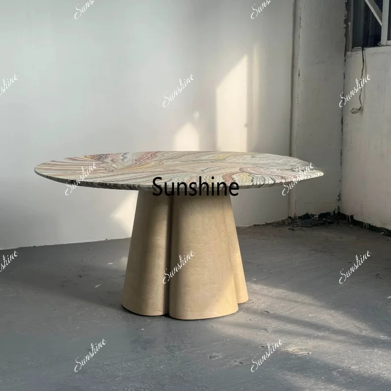 Medieval style high-end sense simple solid wood round dining table, household living room